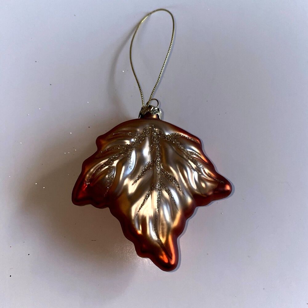 Department 56 Glass leaf orange red fall Christmas ornament